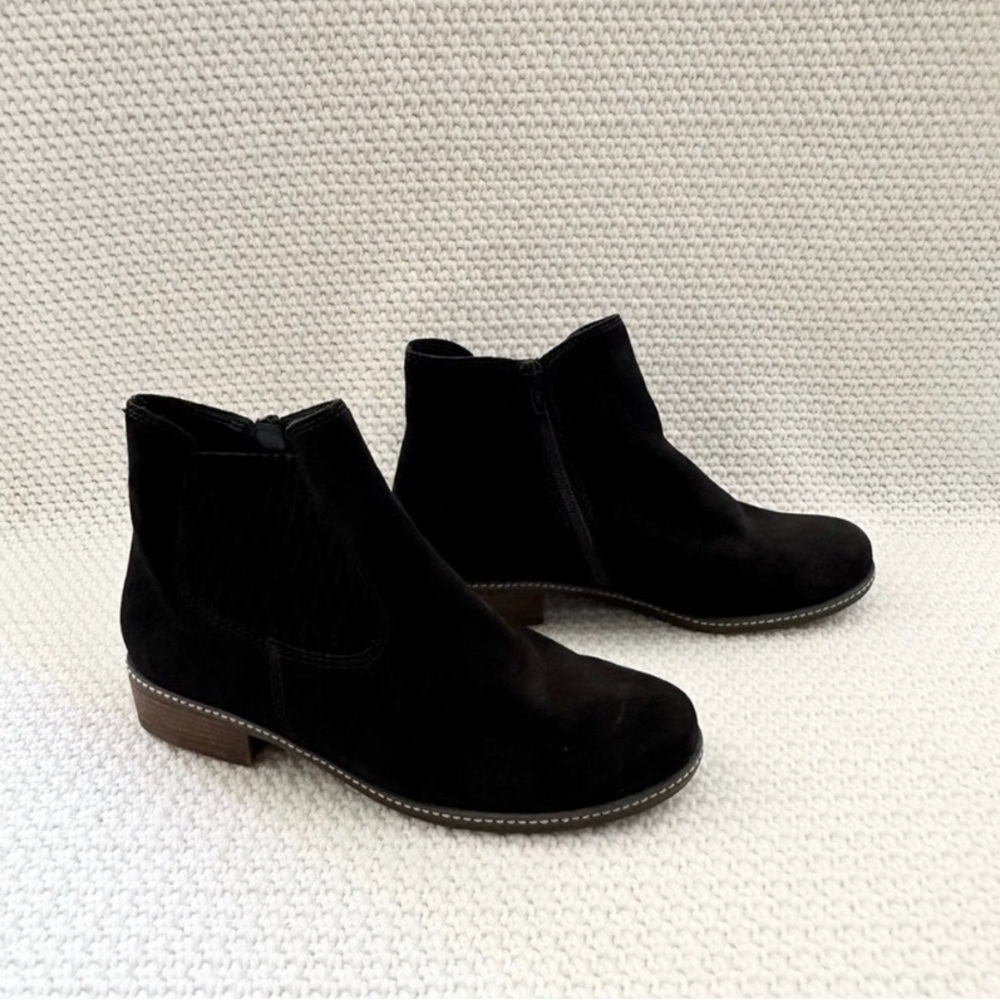 Gabor Black Suede Chelsea Style Round Toe Ankle Boot Quilted Gusset UK 5 8.5 US
